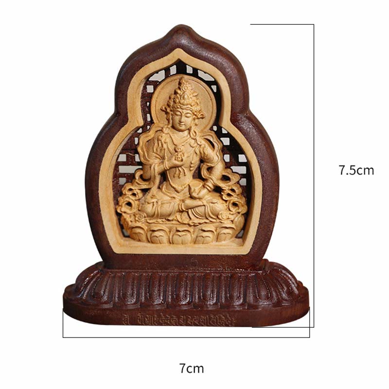 Statue de Bouddha Vajrasattva gravée sur bois 7x7,5 cm Compassion