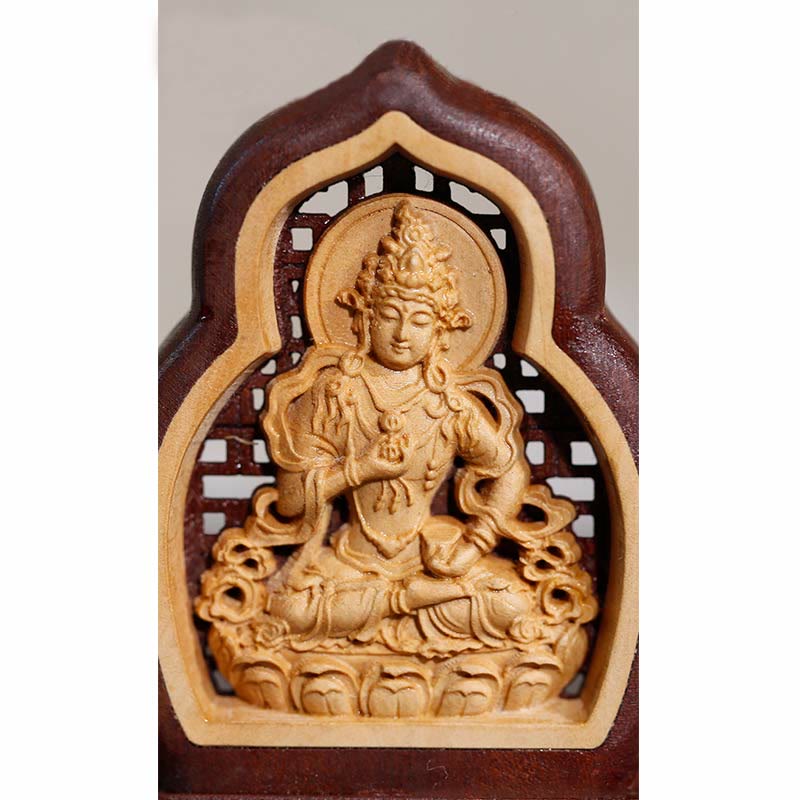 Statue de Bouddha Vajrasattva gravée sur bois 7x7,5 cm Compassion