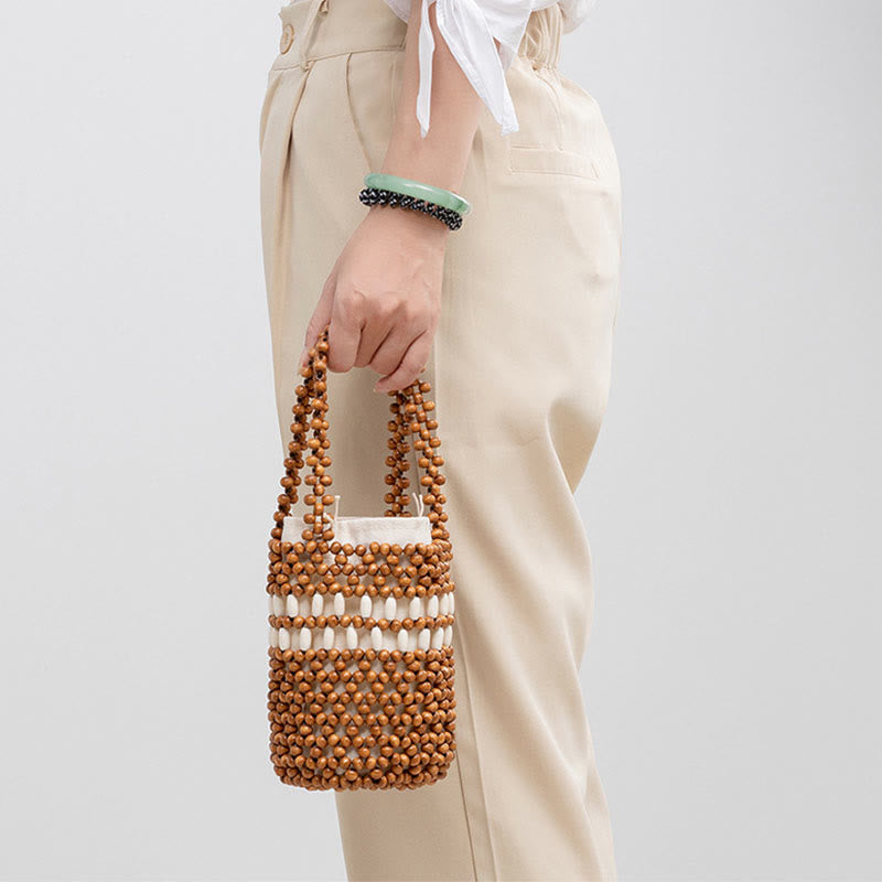 Sac seau en perles de bois 12 cm pour bijoux spirituels