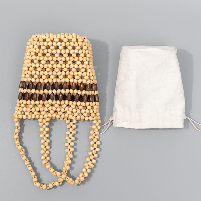 Sac seau en perles de bois 12 cm pour bijoux spirituels