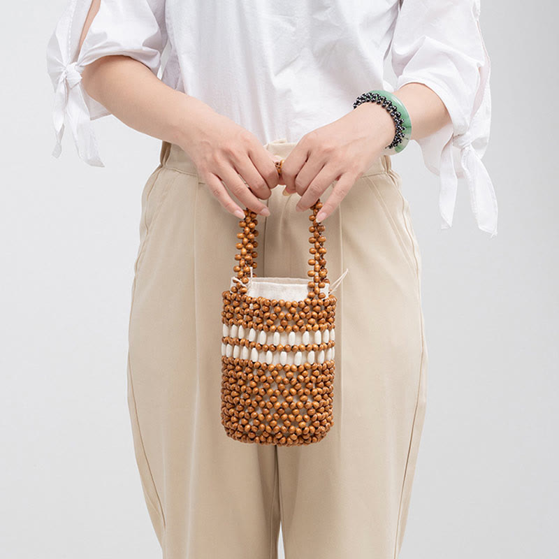 Sac seau en perles de bois 12 cm pour bijoux spirituels