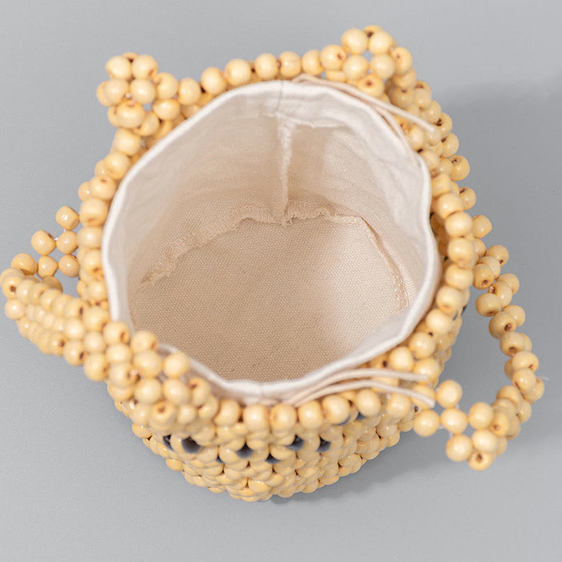 Sac seau en perles de bois 12 cm pour bijoux spirituels