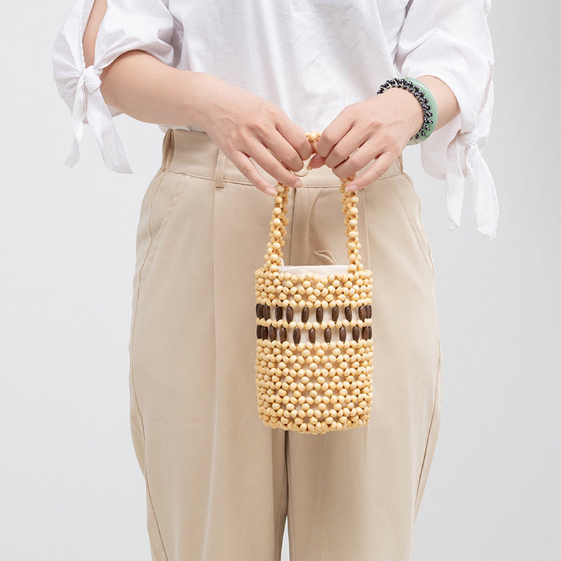 Sac seau en perles de bois 12 cm pour bijoux spirituels