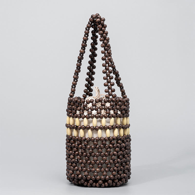 Sac seau en perles de bois 12 cm pour bijoux spirituels