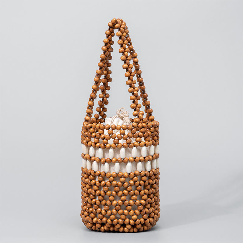 Sac seau en perles de bois 12 cm pour bijoux spirituels