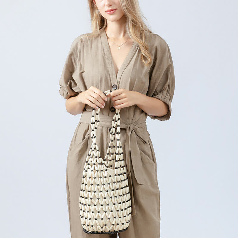 Sac à bandoulière en perles de bois pour accessoires spirituels