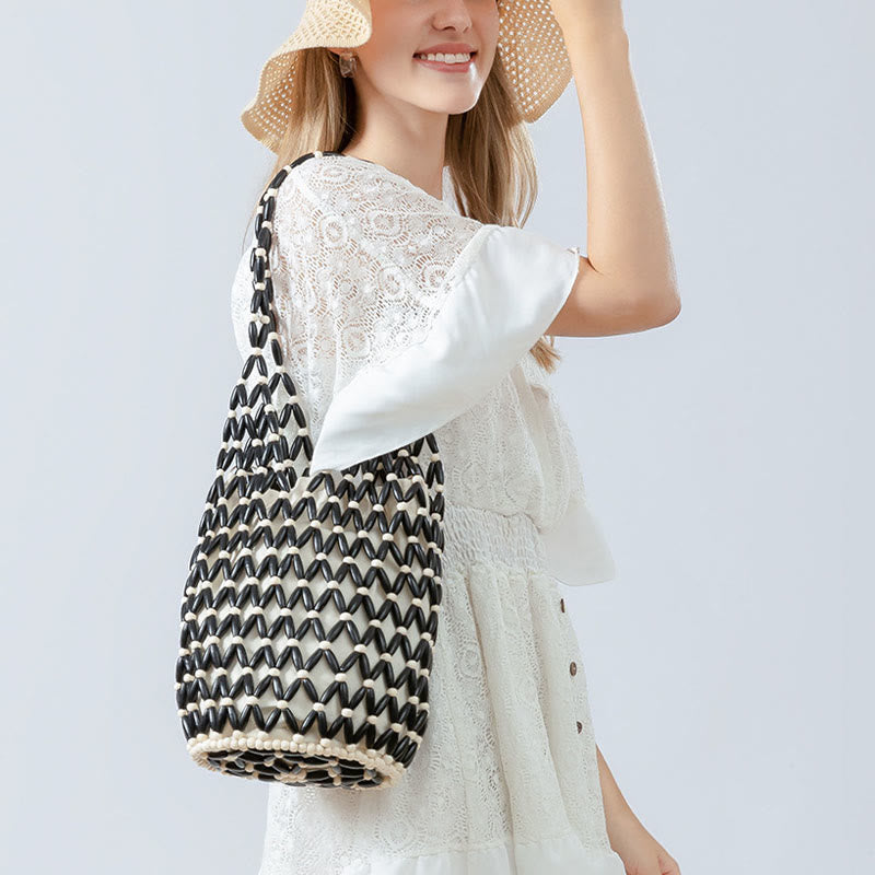 Sac à bandoulière en perles de bois pour accessoires spirituels