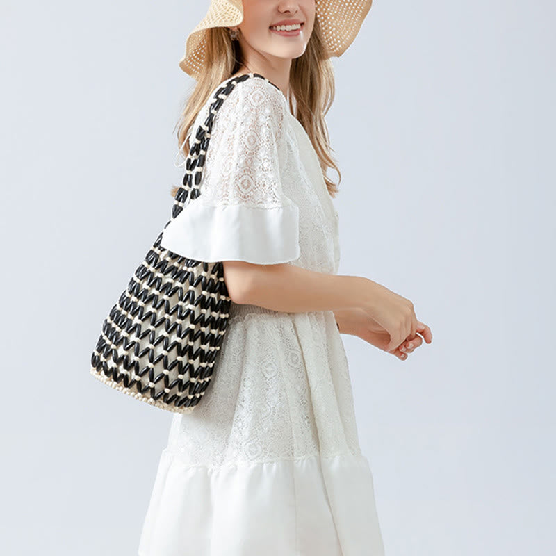 Sac à bandoulière en perles de bois pour accessoires spirituels