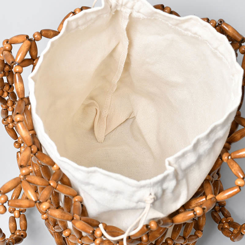 Sac à bandoulière tissé à la main en perles de bois pour accessoires spirituels