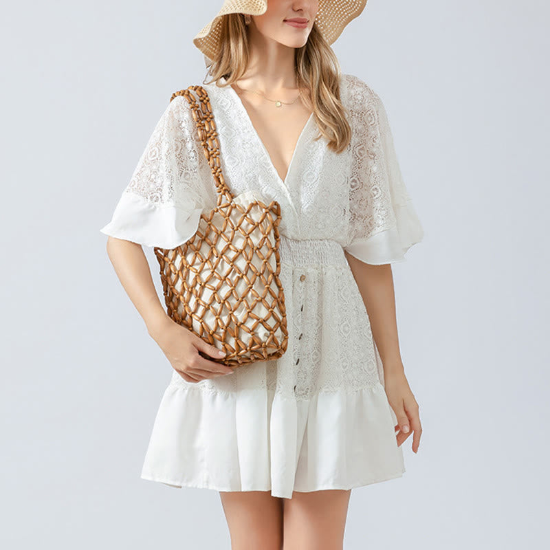 Sac à bandoulière tissé à la main en perles de bois pour accessoires spirituels