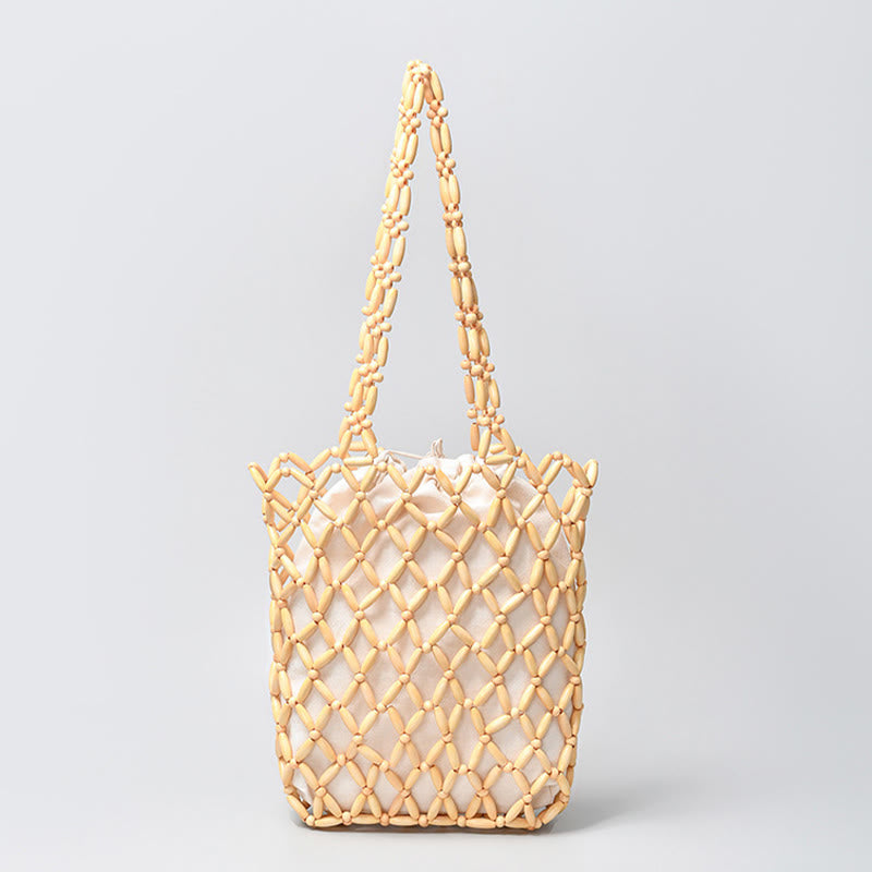 Sac à bandoulière tissé à la main en perles de bois pour accessoires spirituels