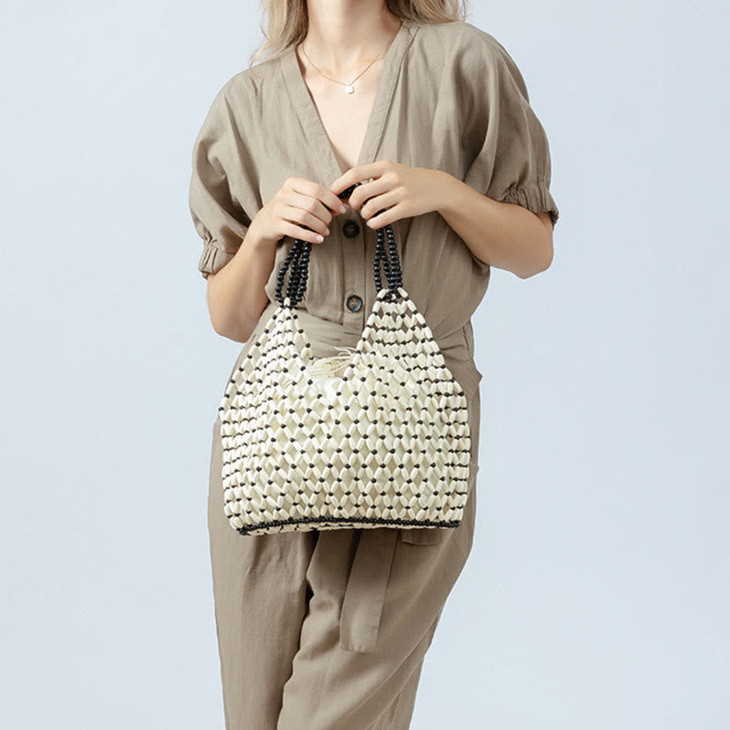 Sac bandoulière en perles de bois | Sac fourre-tout de yoga écologique 27 cm