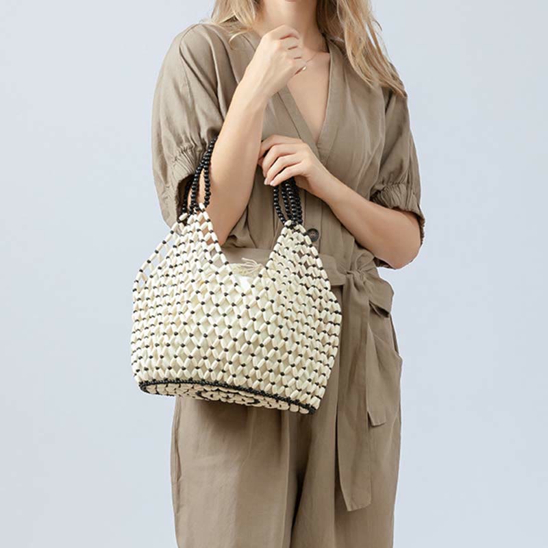 Sac bandoulière en perles de bois | Sac fourre-tout de yoga écologique 27 cm