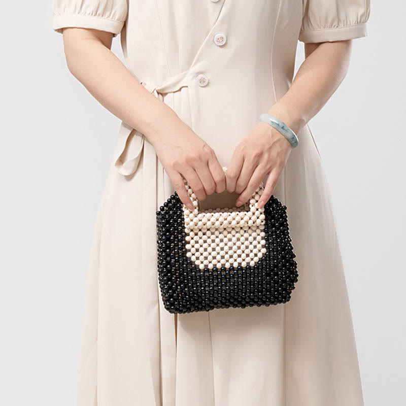 Sac fourre-tout carré en perles de bois pour une vie consciente