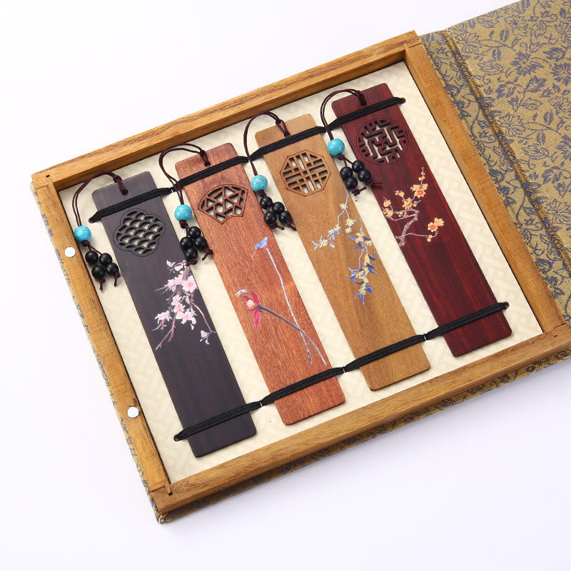 Coffret de marque-pages en bois « Quatre saisons » | Décoration zen