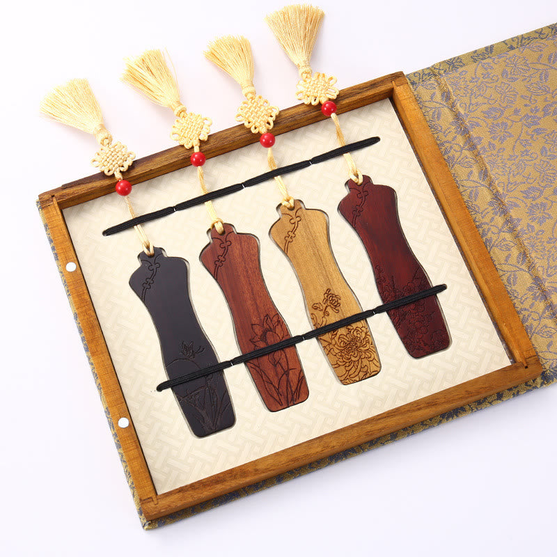 Coffret de marque-pages en bois « Quatre saisons » | Décoration zen