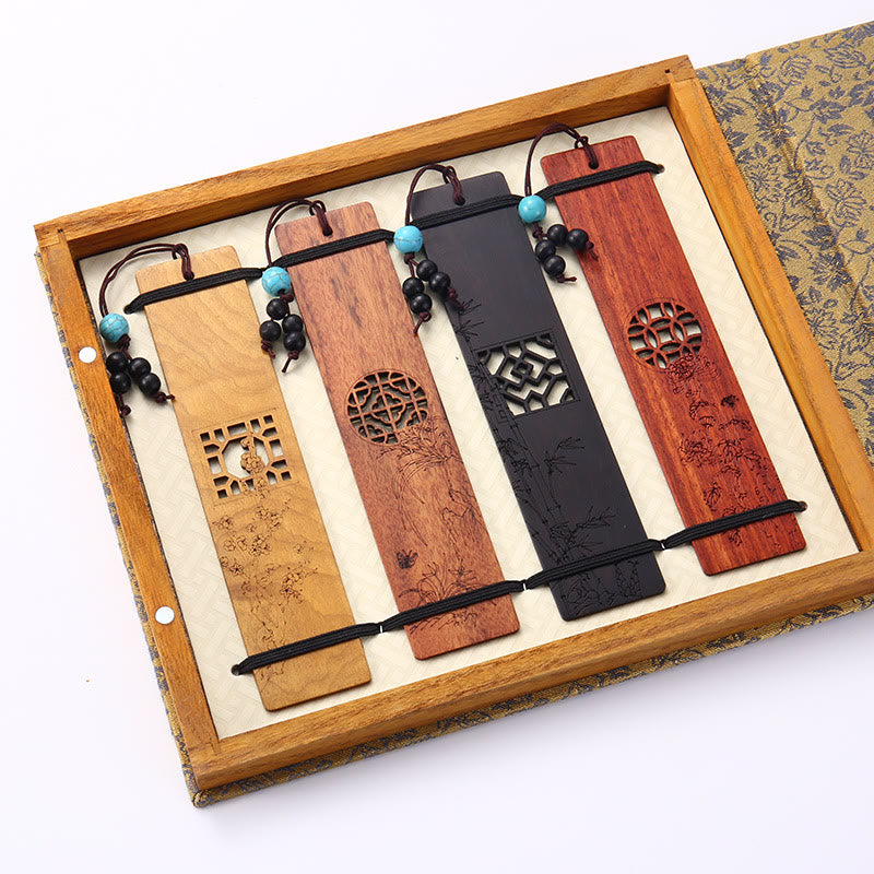 Coffret de marque-pages en bois « Quatre saisons » | Décoration zen