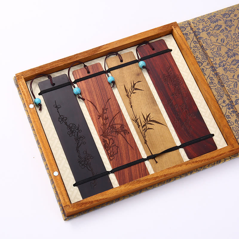 Coffret de marque-pages en bois « Quatre saisons » | Décoration zen