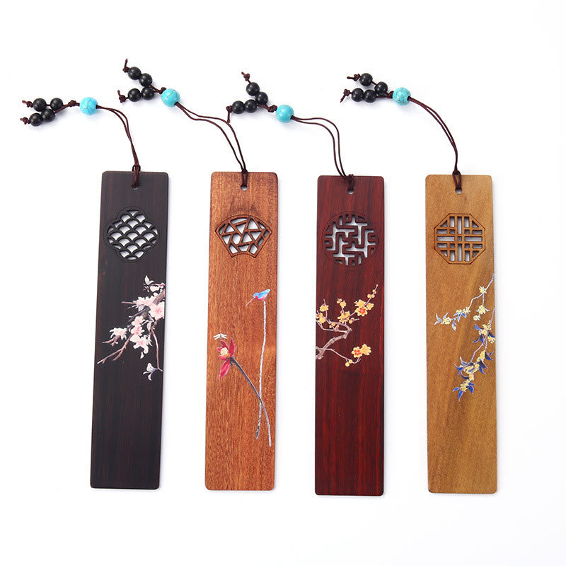 Coffret de marque-pages en bois « Quatre saisons » | Décoration zen