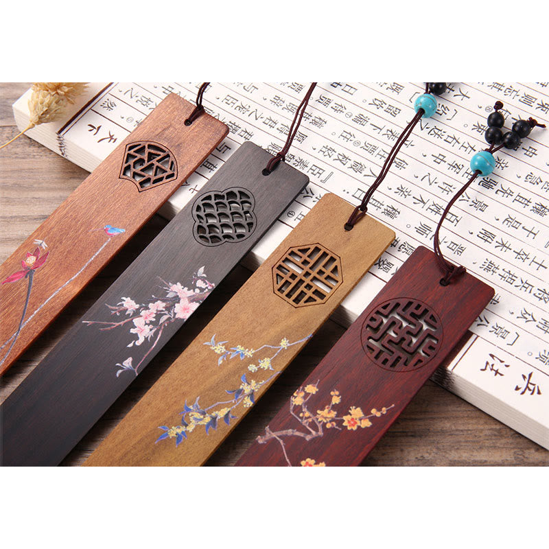 Coffret de marque-pages en bois « Quatre saisons » | Décoration zen