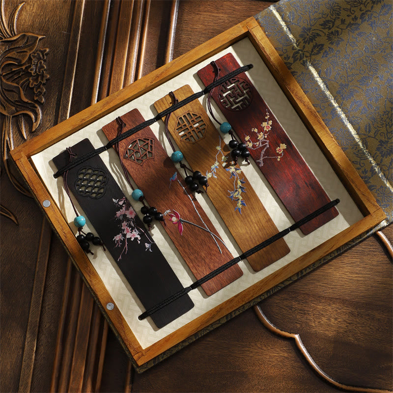 Coffret de marque-pages en bois « Quatre saisons » | Décoration zen