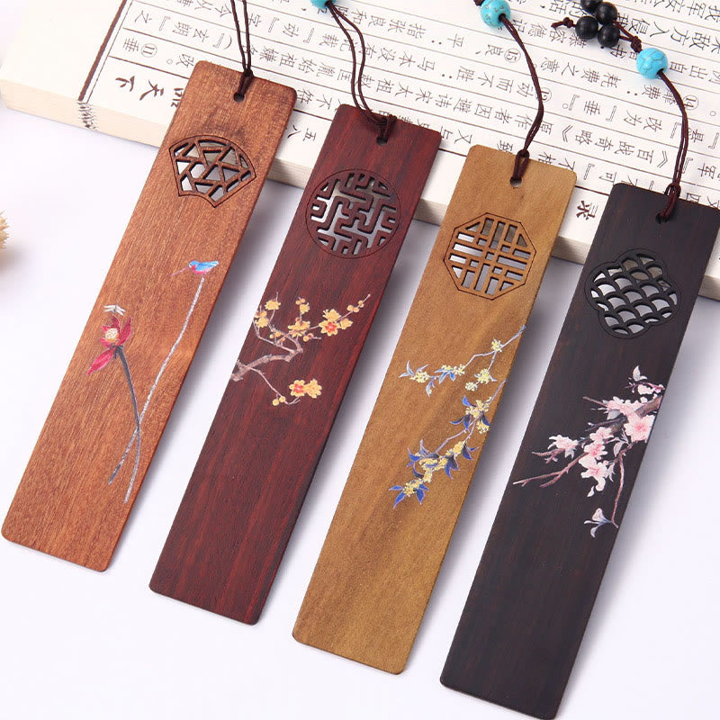 Coffret de marque-pages en bois « Quatre saisons » | Décoration zen