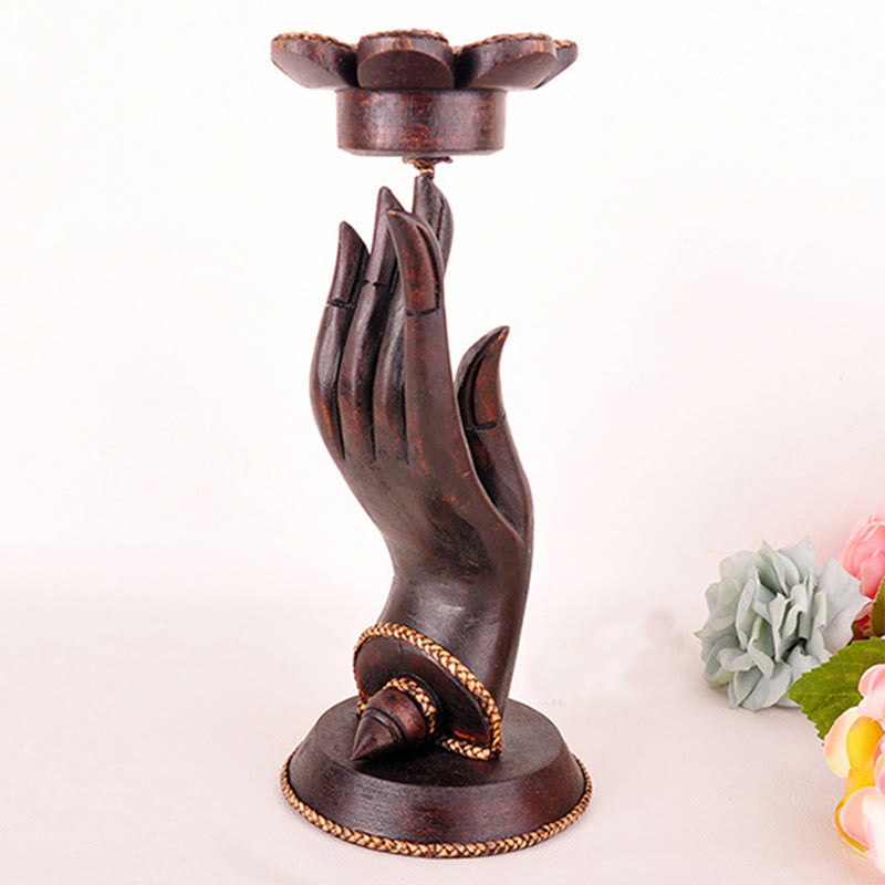 Bougeoir en bois motif main | Décoration spirituelle pour la maison