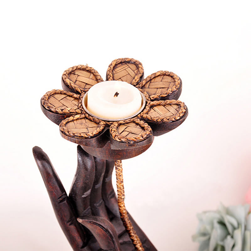 Bougeoir en bois motif main | Décoration spirituelle pour la maison