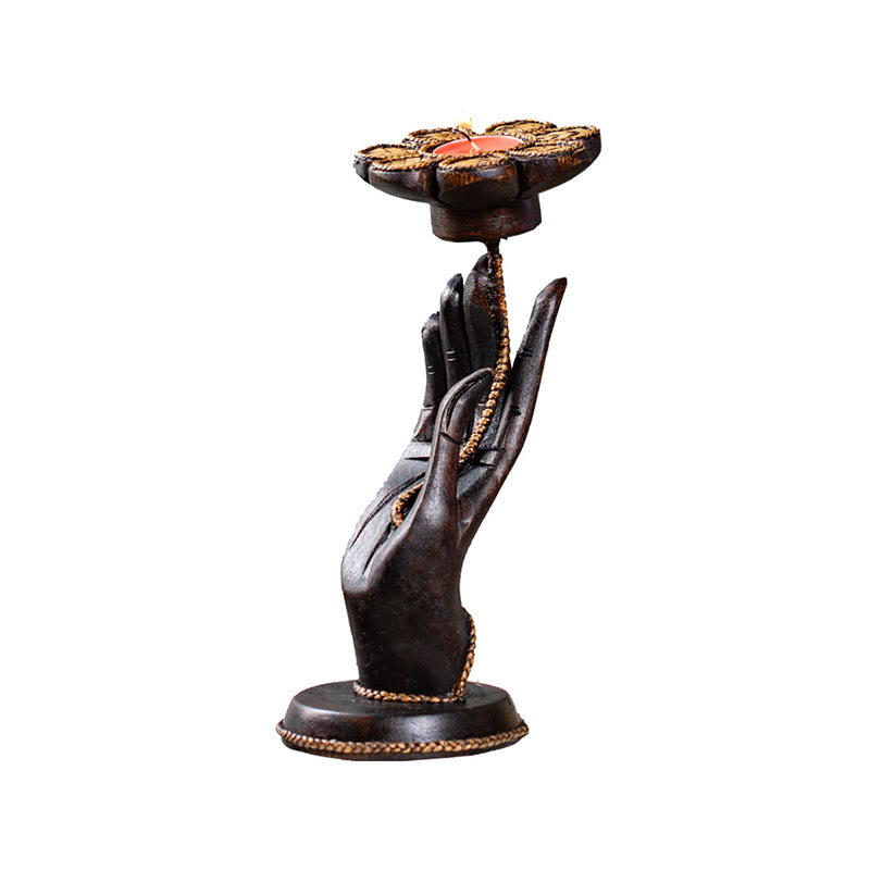 Bougeoir en bois motif main | Décoration spirituelle pour la maison