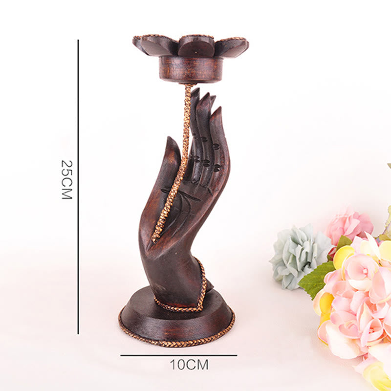 Bougeoir en bois motif main | Décoration spirituelle pour la maison