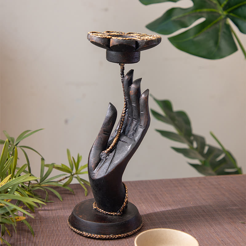 Bougeoir en bois motif main | Décoration spirituelle pour la maison