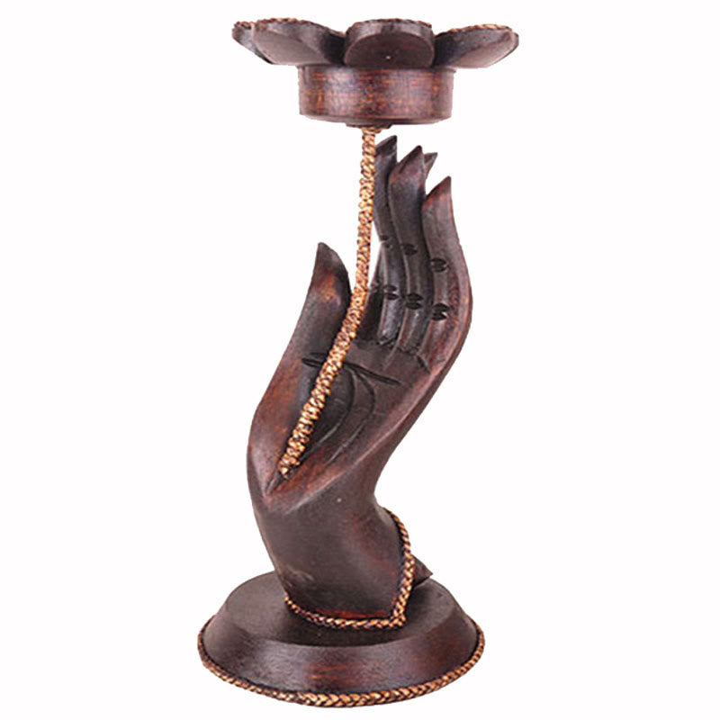 Bougeoir en bois motif main | Décoration spirituelle pour la maison
