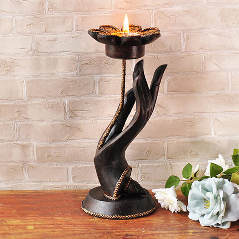 Bougeoir en bois motif main | Décoration spirituelle pour la maison