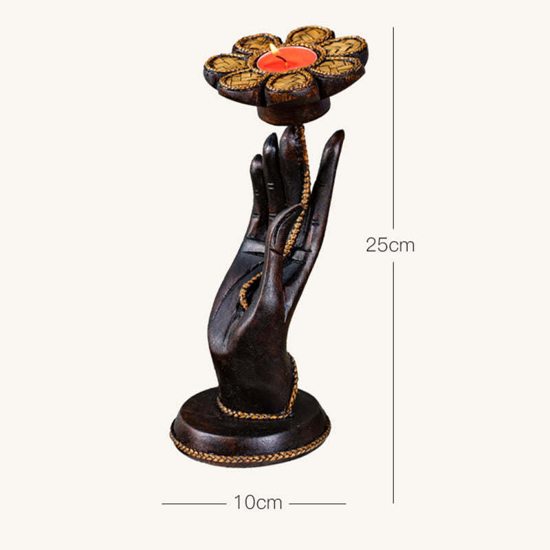 Bougeoir en bois motif main | Décoration spirituelle pour la maison