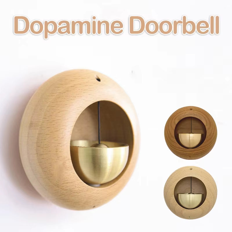 Wooden Wind Chime Decorative Door Bell with brass-colored swinging pendulum inside