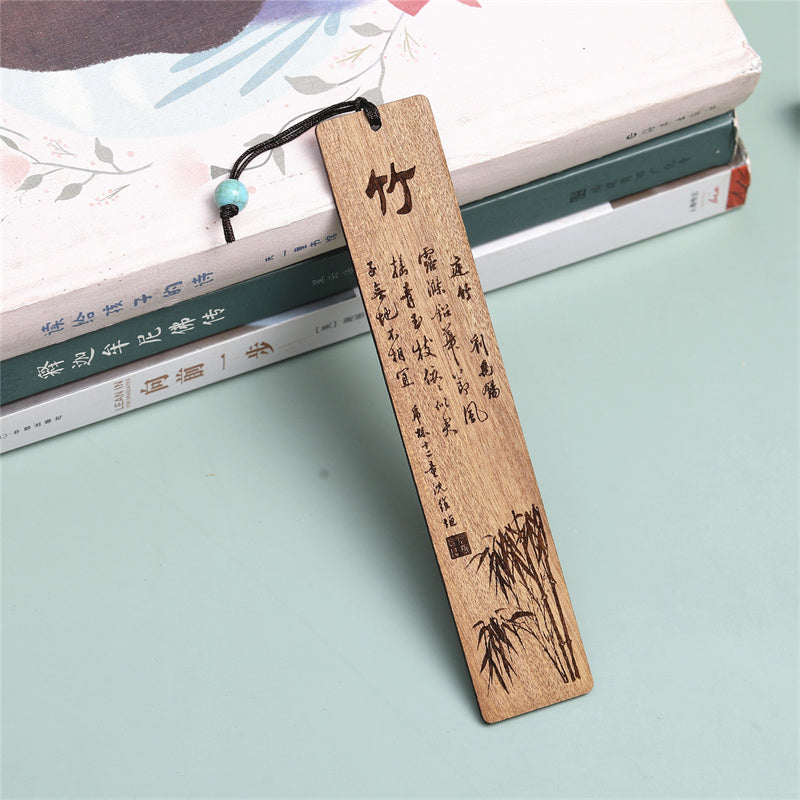 Marque-page décoratif zen en bois avec motifs de chrysanthèmes, d'orchidées, de bambou et de prunier