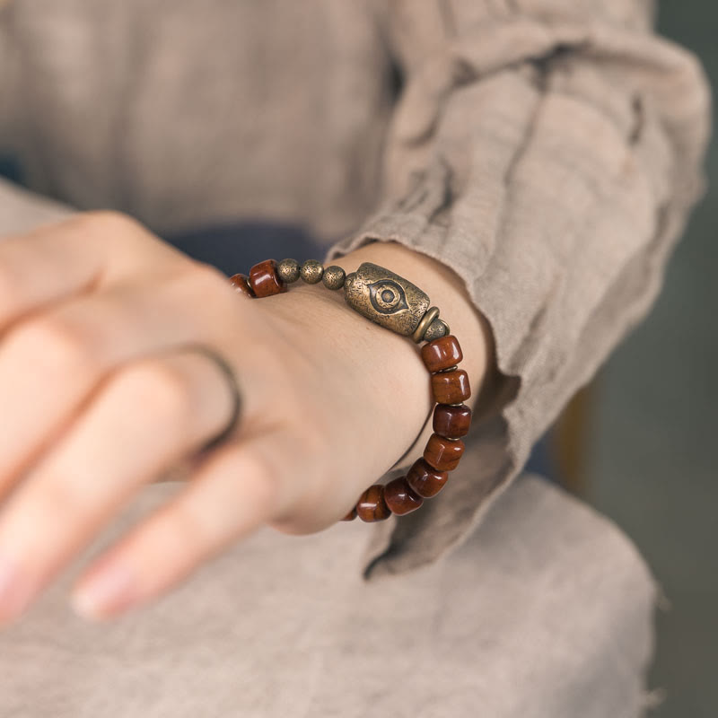 Bracelet de protection spirituelle en cuivre et os de yak 14-17,5 cm
