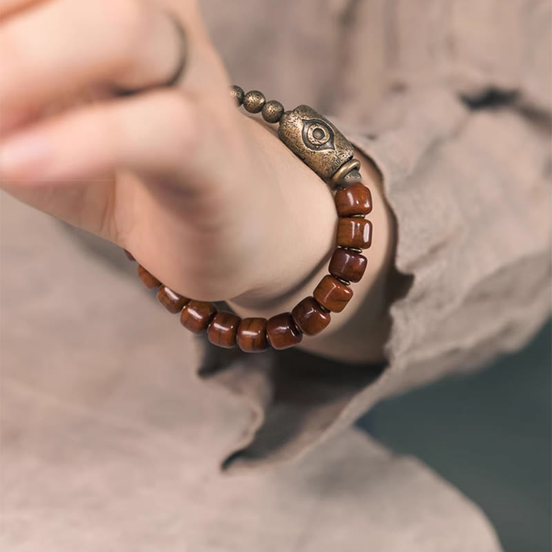Bracelet de protection spirituelle en cuivre et os de yak 14-17,5 cm