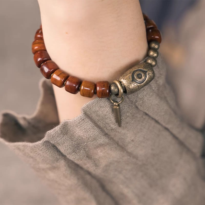 Bracelet de protection spirituelle en cuivre et os de yak 14-17,5 cm