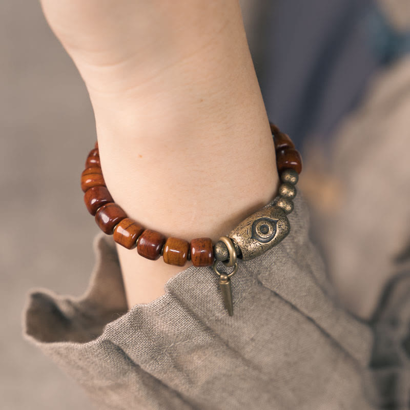 Bracelet de protection spirituelle en cuivre et os de yak 14-17,5 cm