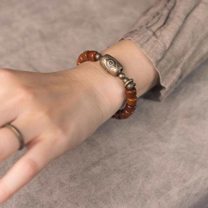 Bracelet de protection spirituelle en cuivre et os de yak 14-17,5 cm