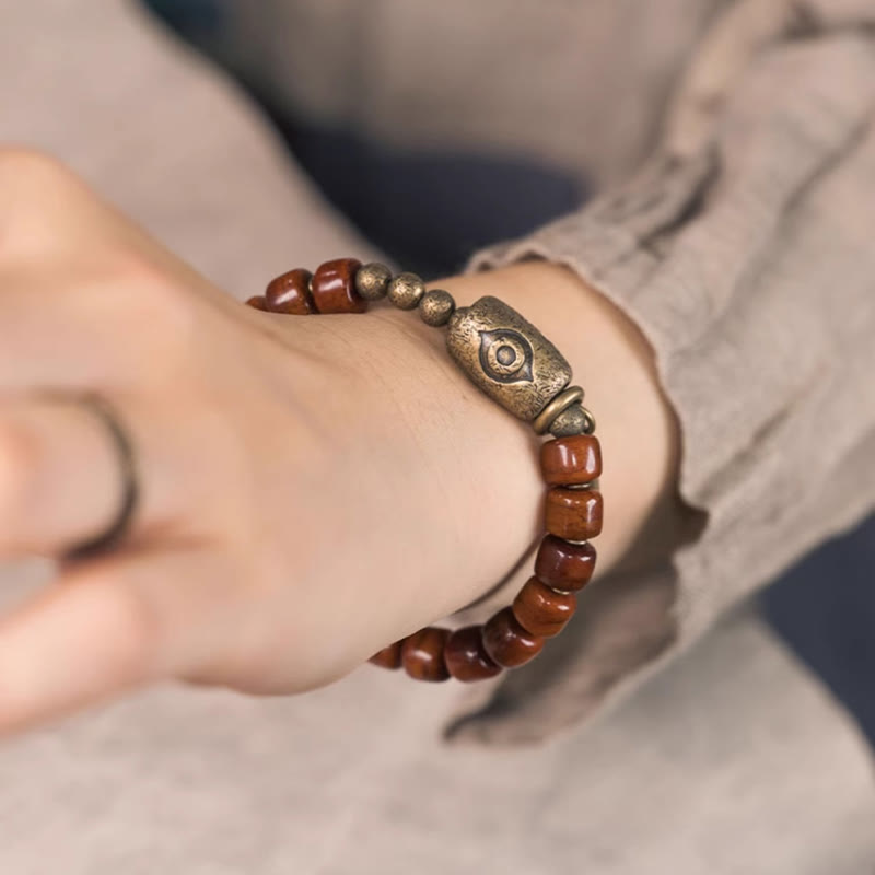 Bracelet de protection spirituelle en cuivre et os de yak 14-17,5 cm