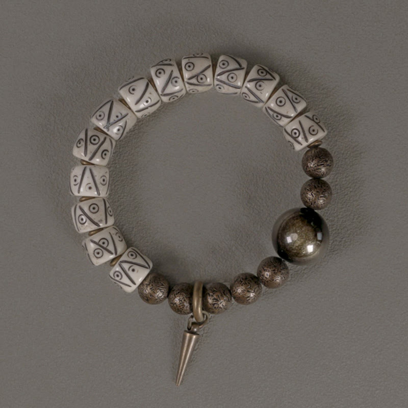 Bracelet unisexe en obsidienne dorée et os de yak