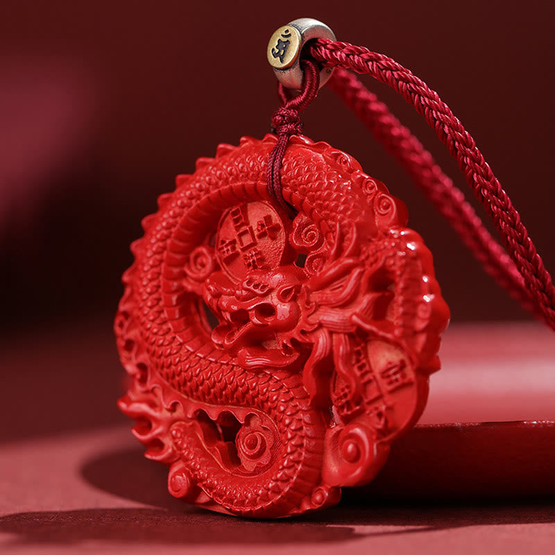 Collier porte-bonheur en cuivre et cinabre de l'année du dragon
