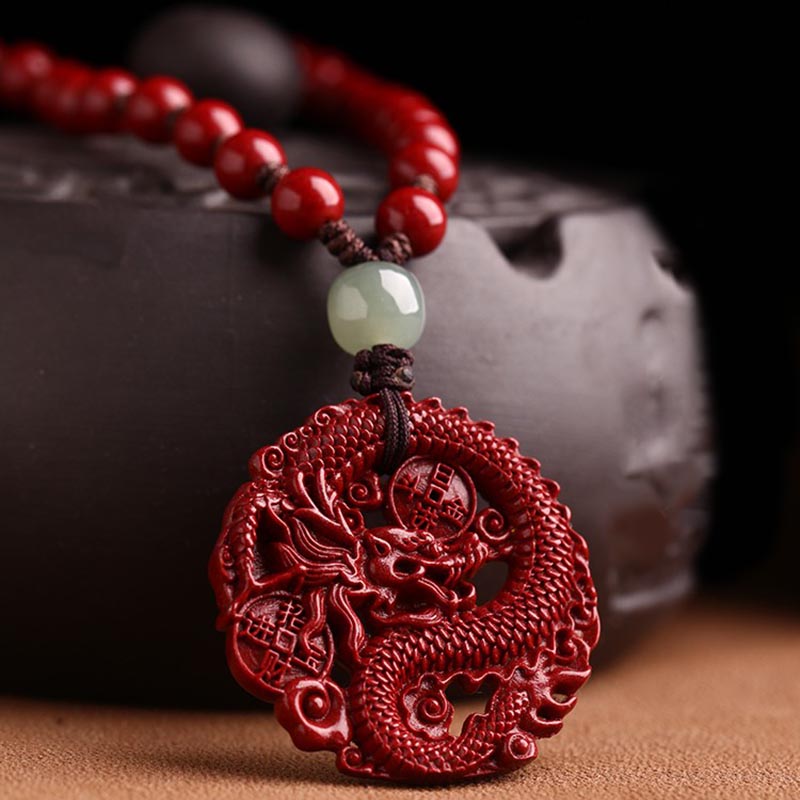 Collier pendentif en jade Hetian cinabre de l'année du dragon