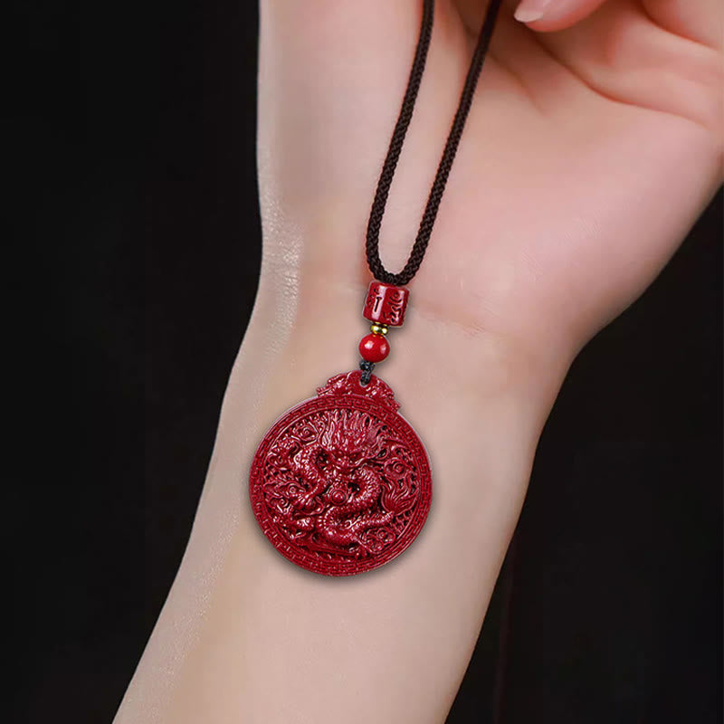 Collier pendentif de protection en cinabre de l'année du dragon
