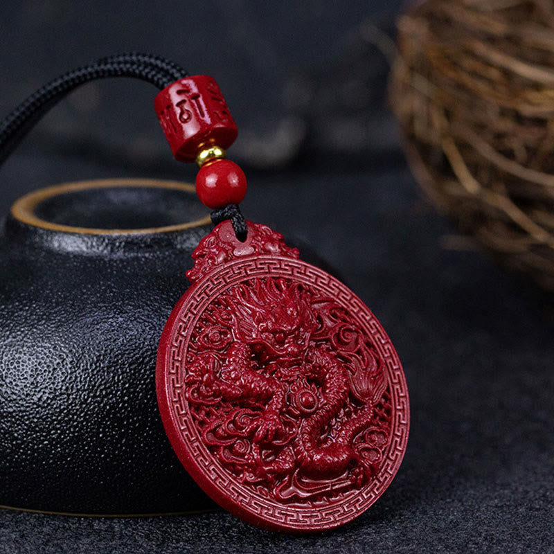 Collier pendentif de protection en cinabre de l'année du dragon