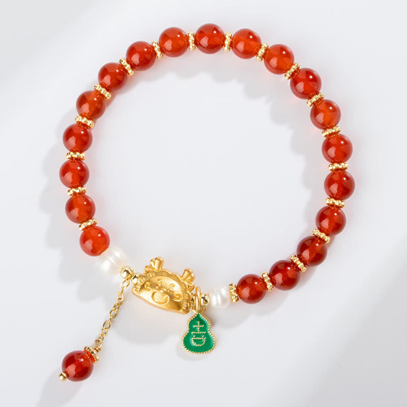 Bracelet porte-bonheur en agate rouge Année du Dragon 6 mm unisexe