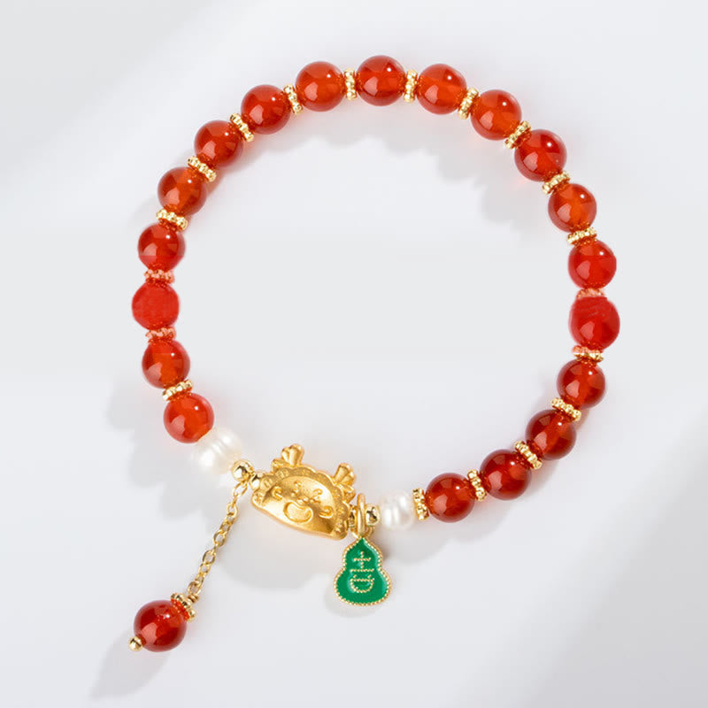 Bracelet porte-bonheur en agate rouge Année du Dragon 6 mm unisexe