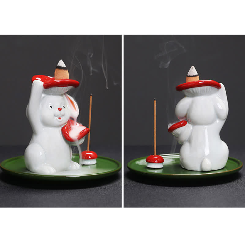 Brûleur d'encens en céramique Année du Lapin avec motif de lapin
